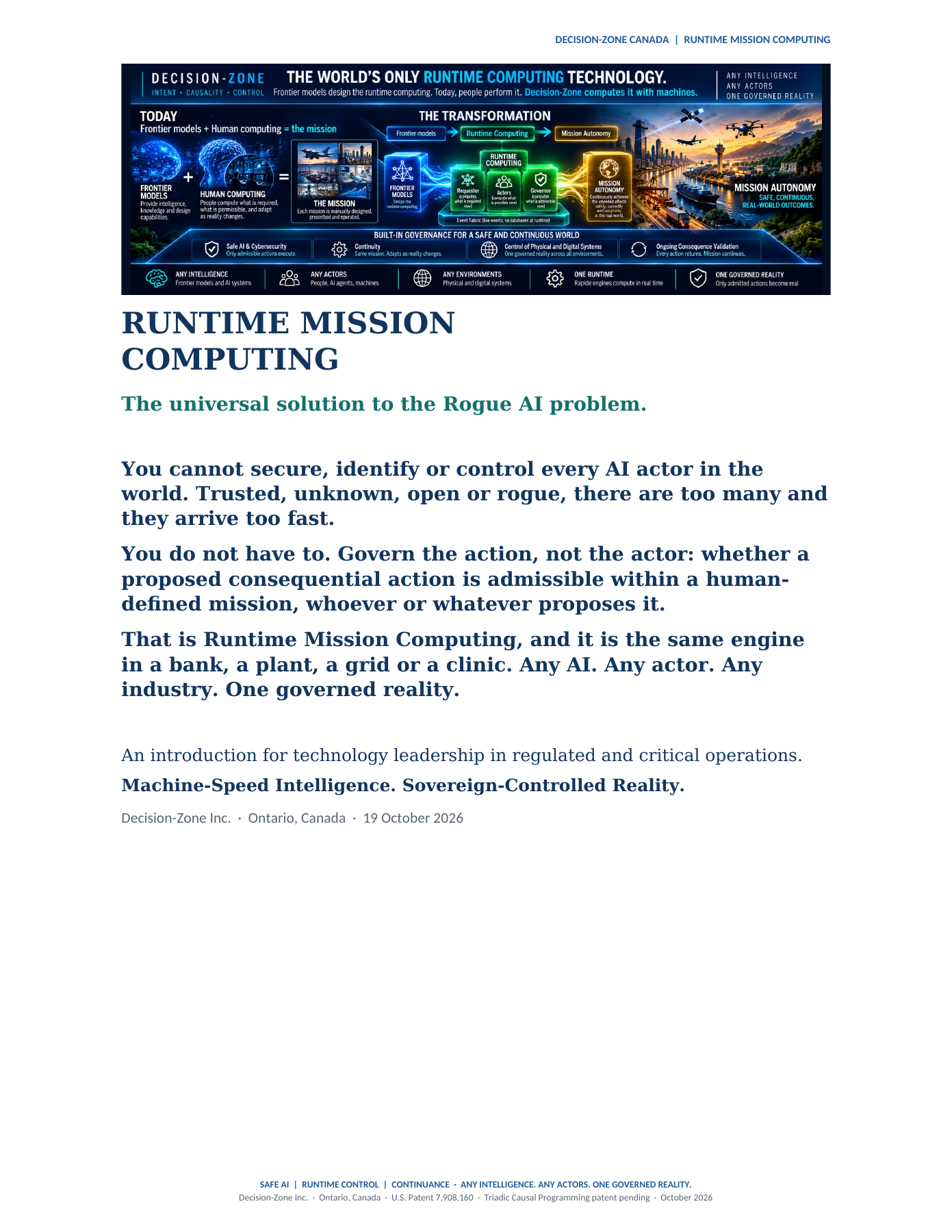 Actual first page of Runtime Mission Computing, Decision-Zone’s rogue AI paper